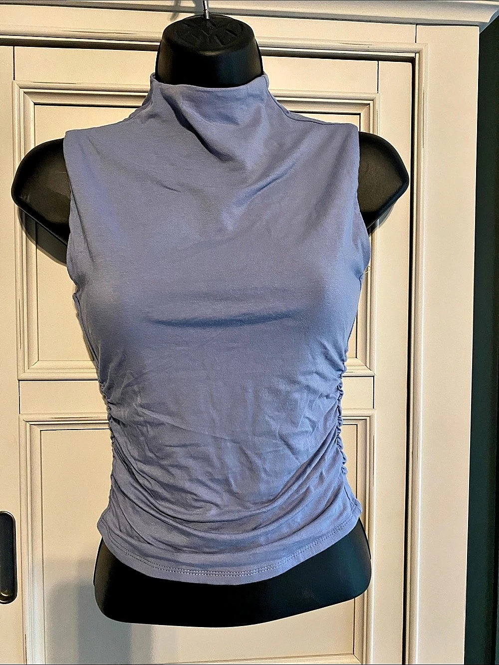 SO Juniors' SO® Sleeveless Mock Neck Ruched Top Ruched Mock Neck Tank in Blue